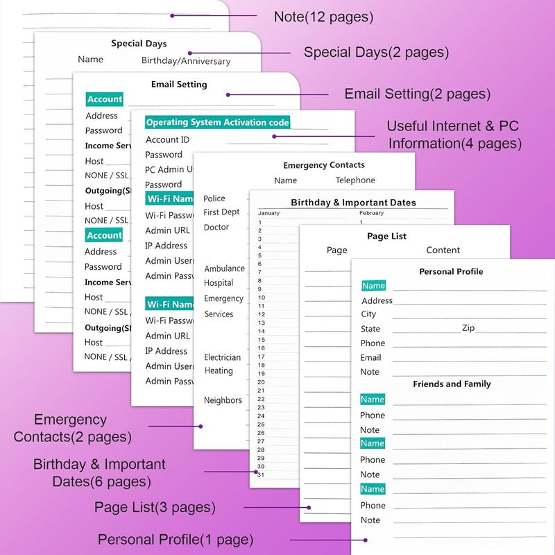BLESWIN Address Book with Alphabetical Tabs, Hardcover Address Book for Record Contacts, Small Address Book to Store All Your Important Informations in One Place, 6.1x4.7" – Purple - Image 4